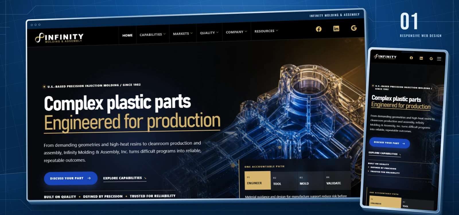 Infinity Molding & Assembly website shown in desktop and mobile browser previews