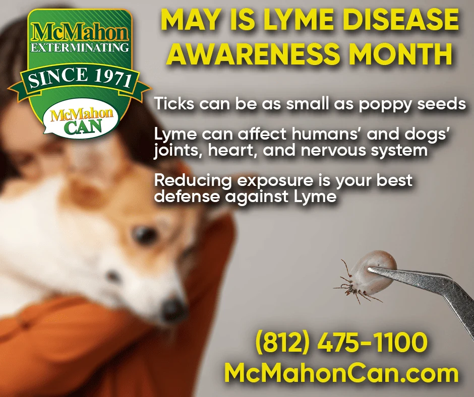 McMahon Exterminating campaign graphic sharing tick and Lyme disease awareness information.